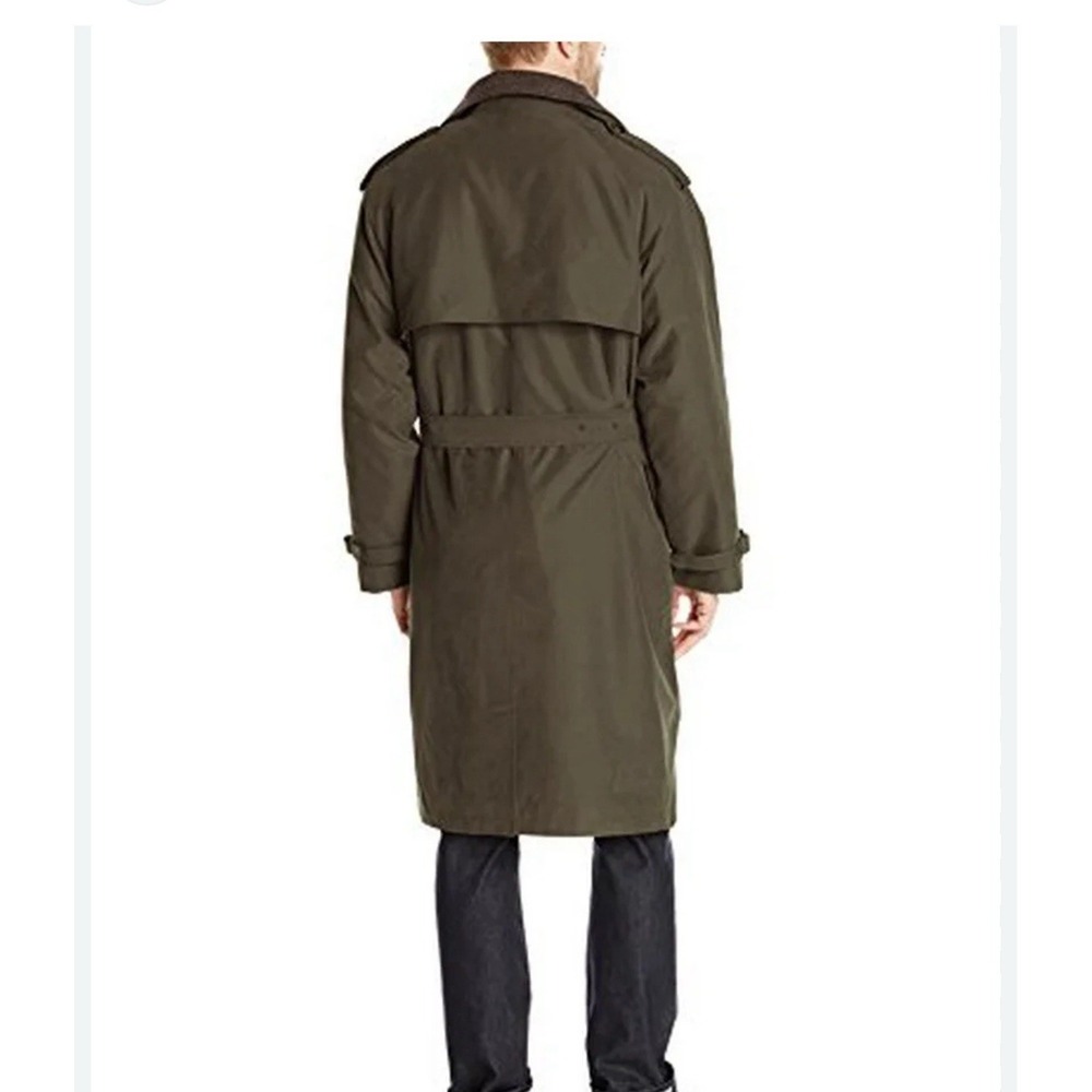 London Fog Mens Olive Green Belted Trench Coat Rain Jacket 46‎ Reg 21102X-523
